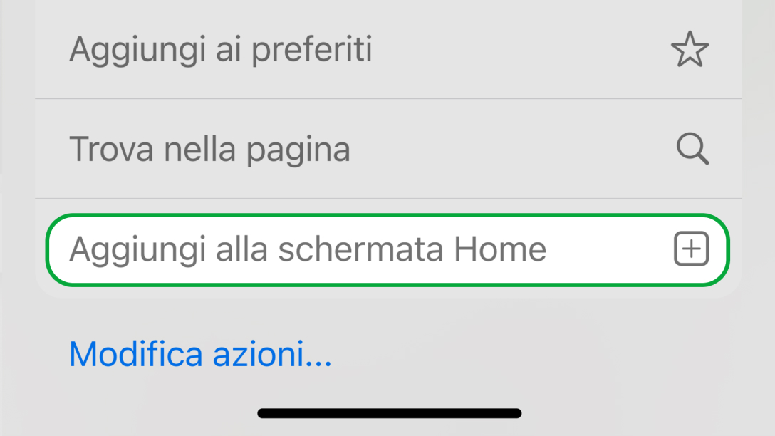Nel menu a comparsa, scegli “Aggiungi alla schermata iniziale.